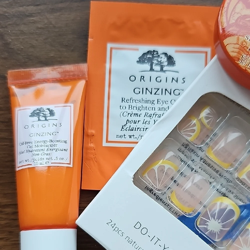 New Sephora Origins Beauty Sample Lot Citrus Press-On Nails Lip Gloss Samples